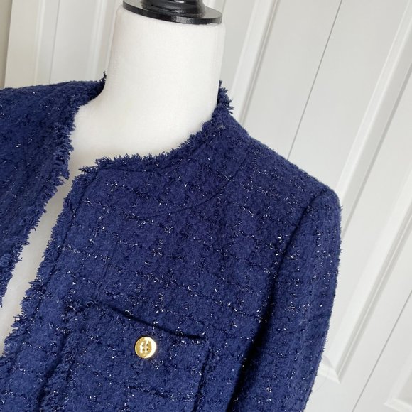 Michael Kors Wool Blend Navy Tweed Blazer Open Front (6/S) - Picture 5 of 11